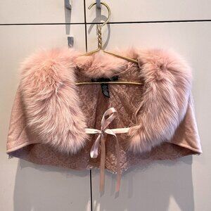 NEW-Stunning Robert Rodriguez Real Fox Fur/Cashmere Wrap/Capelet-Pink-Large